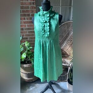 ABS Allen Schwartz Green Cotton Dress With A Ruffled Neckline Size 4